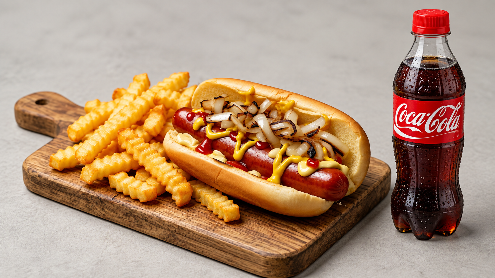 Hot Dog Combo with fries and bottled Coca-Cola